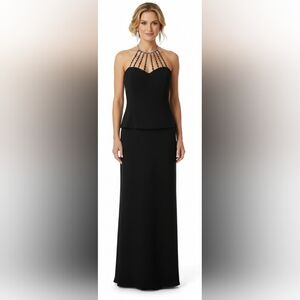 Daymor Couture Black Jeweled Halter Pelpum Evening Gala Gown Size 10